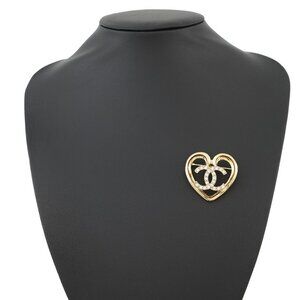 CHANEL CC Logo Heart Brooch Metal/Rhinestone Gold
